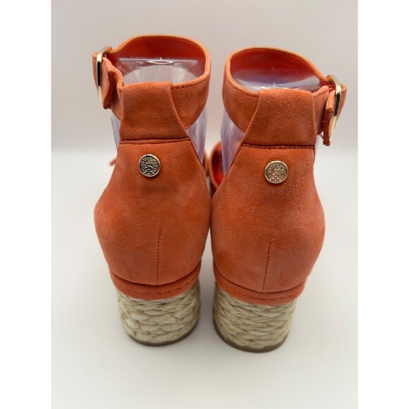 Vince Camuto Meterry Sandals Women's 8M Orange Peach Pop Raffia Wedge NEW - Picture 4 of 6